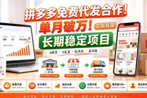 拼夕夕电商免费代发合作模式，单月破1W＋，不用囤货、不用运营（名额有限）【揭秘】