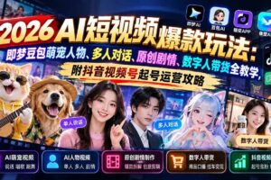 (21126期)2026AI短视频爆款玩法:即梦豆包萌宠人物、多人对话、原创剧情、数字人带货全教学,附抖音视频号起号运营攻略