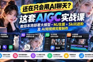 （21135期）【无水印】还在只会用AI聊天？这套AIGC实战课教你本地部署大模型+MJ生图+Skill进阶及AI短视频完整制作