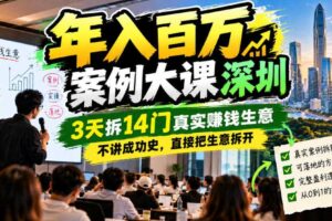 年入百W案例大课深圳,3天拆14门真实賺钱生意,不讲成功史,直接把生意拆开