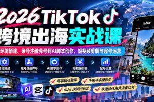 （21170期）2026TikTok跨境出海实战课：从环境搭建、账号注册养号到AI脚本创作、短视频剪辑与起号运营