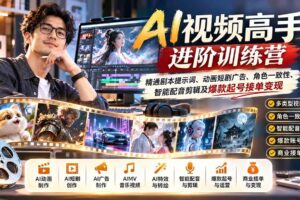（21174期）AI视频高手进阶训练营：精通剧本提示词、动画短剧广告、角色一致性、智能配音剪辑及爆款起号接单变现