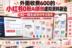 外面收费600的小红书0粉AI原创虚拟资料副业,AI一键生成原创考试题库,从开店到成交全流程落地,一单全是利润