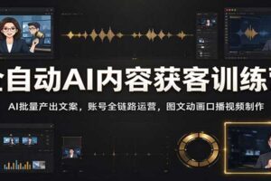 全自动AI内容获客训练营:AI批量产出文案,账号全链路运营,图文动画口播视频制作