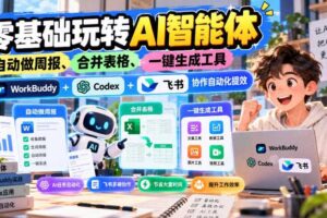 【无水印】零基础玩转AI智能体，自动做周报、合并表格、一键生成工具，WorkBuddy+Codex + 飞书协作自动化提效