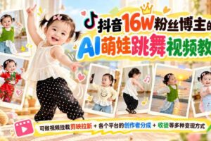 抖音16W粉丝博主的AI萌娃跳舞视频教学,可做视频挂载剪映拉新+各个平台的创作者分成+收徒等多种变现方式,单月1W+