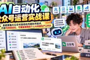 AI自动化公众号运营实战课,系统掌握AI公众号自动化内容创作技术,打造可持续优化、可重复使用的个人AI内容生产工作台