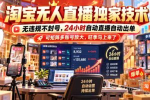 淘宝无人直播独家技术,无违规不封号,24小时自动直播自动出单,可矩阵多账号放大,旺季马上来了【揭秘】