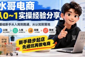 水哥电商从0~1实操经验分享,零基础新手从入局到跑通,从认知到落地,新手稳步起店,先避坑再做电商