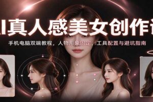 AI真人感美女创作课:手机电脑双端教程,人物形象固定,工具配置与避坑指南