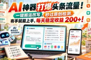AI神器打爆头条流量,一键搬运改写,秒过原创检测,有手就能上手,每天稳定收益200+!【揭秘】