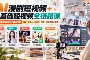 AI漫剧短视频+零基础短视频全链路课,一套课学多种AI短视频!漫剧、数字人、脱口秀、带货、情感文案全实操