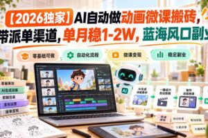 【2026独家】AI自动做动画微课搬砖,带派单渠道,单月稳1-2W,蓝海风口副业【揭秘】