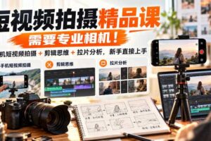 短视频拍摄精品课,需要专业相机!手机短视频拍摄+剪辑思维+拉片分析,新手直接上手