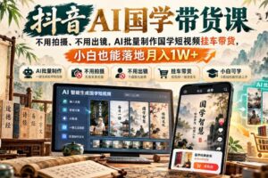 抖音AI国学带货课,不用拍摄、不用出镜,AI批量制作国学短视频挂车带货,小白也能落地月入1W+